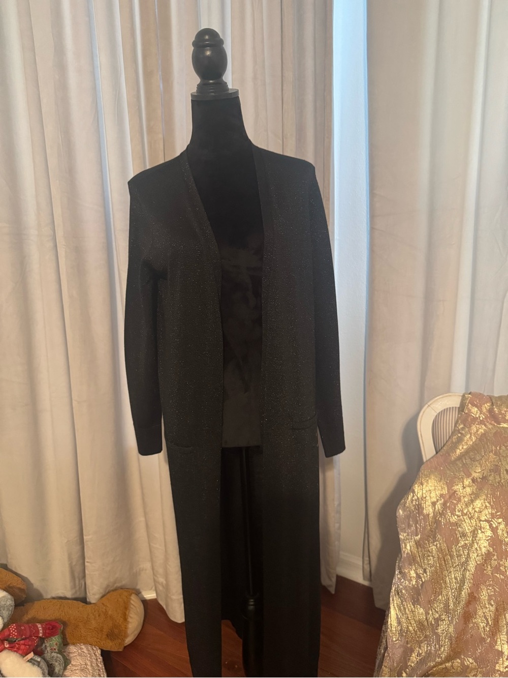 Armani Exchange Black Sparkle Open-Front Long Coatigan